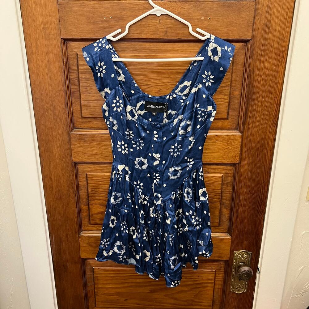 VANESSA MOONEY The Elisabeth Romper Dress Blue Indigo Flower sz XS $225 NWT's